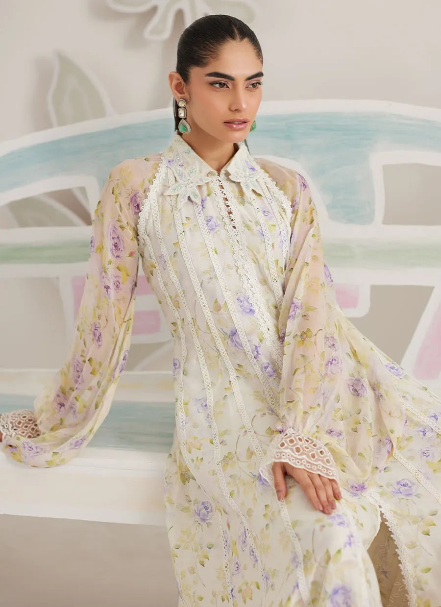 Woman wearing a floral dress with a blurred background