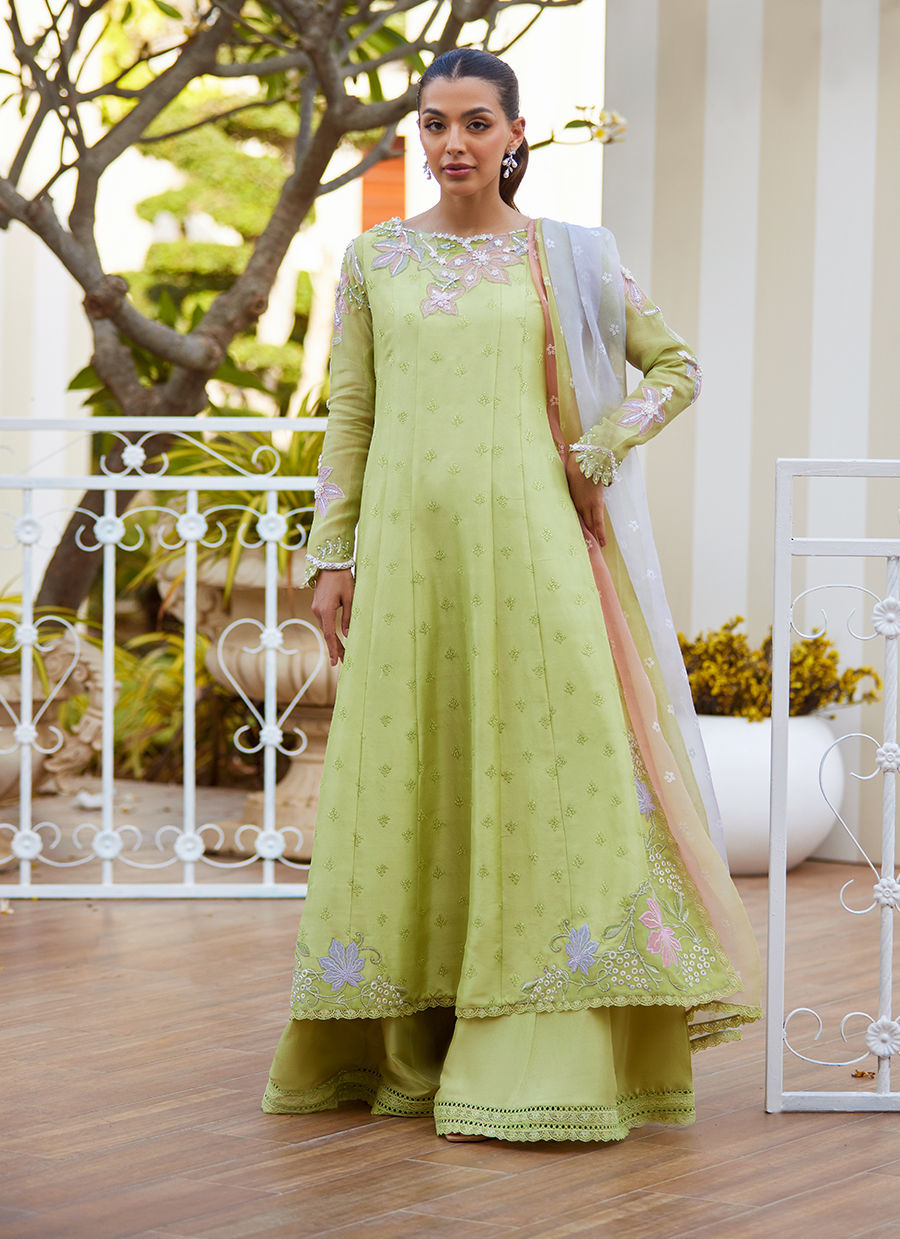 Talya Apple Green Kalidaar And Dupatta by Farah Talib Aziz
