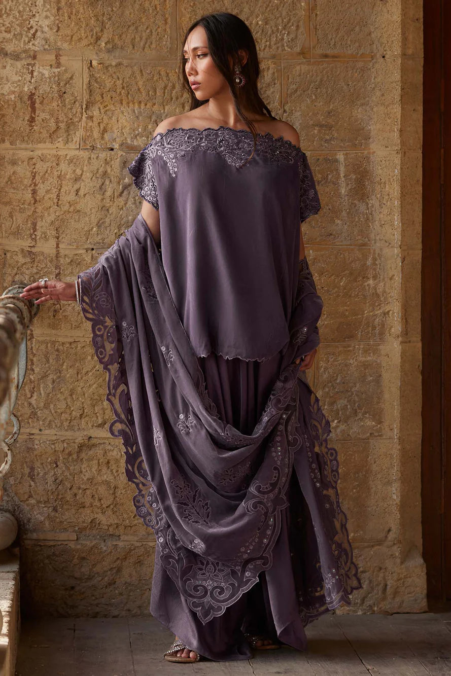 MISHA LAKHANI/ OFF SHOULDER, PANTS & STOLE