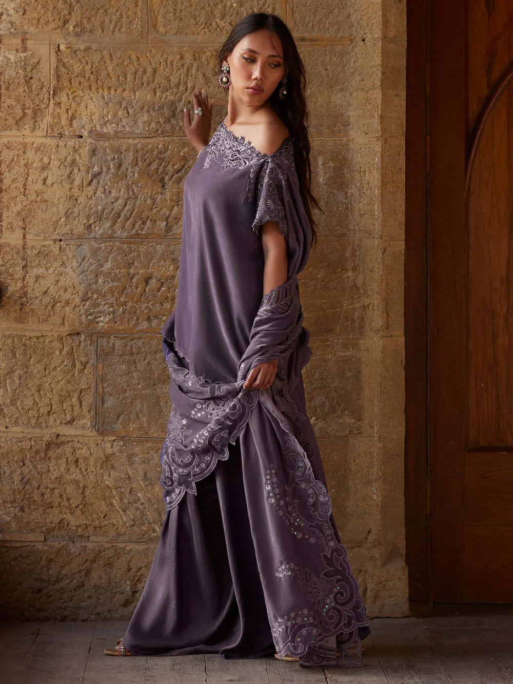 MISHA LAKHANI/ OFF SHOULDER, PANTS & STOLE