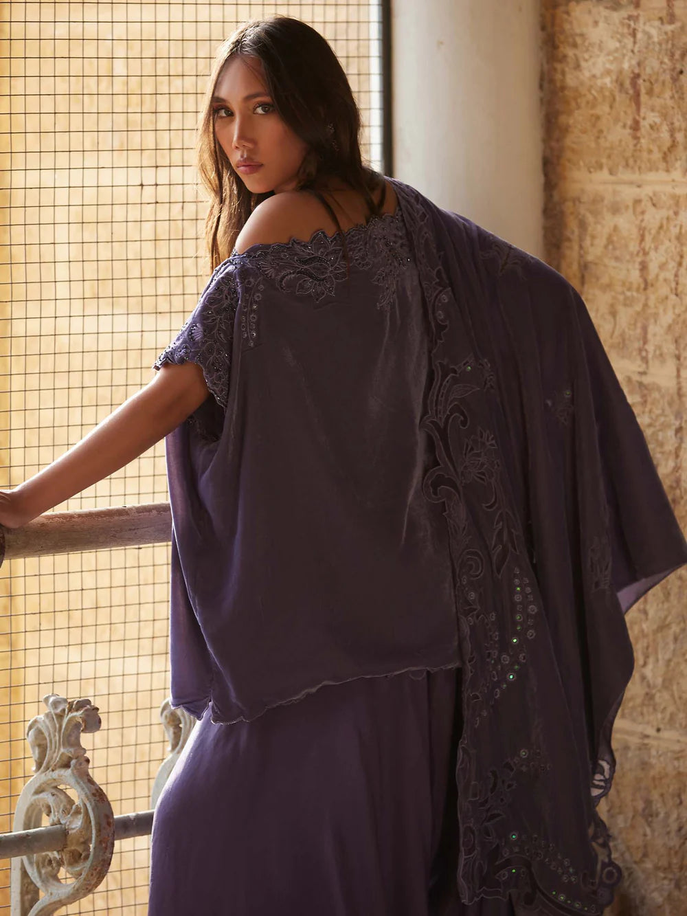 MISHA LAKHANI/ OFF SHOULDER, PANTS & STOLE