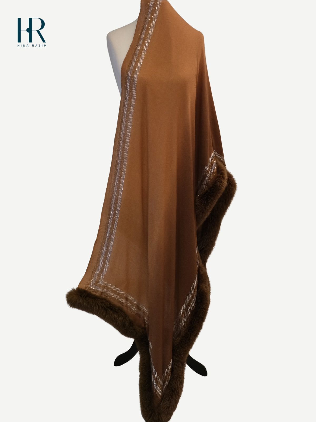 HR-Brown Faux Fur Shawl