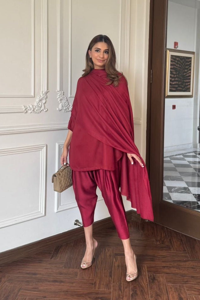 Wine Pashmina Set