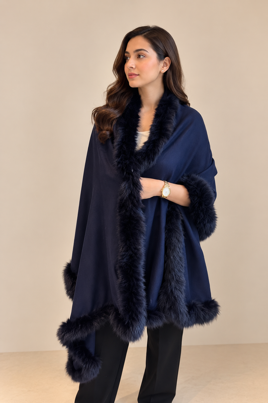 HR- Blue Faux Fur Shawl