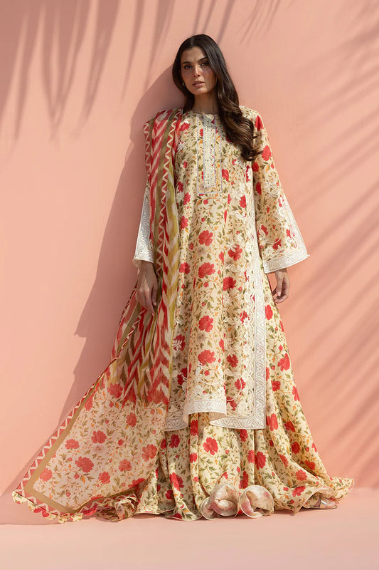 Woman wearing a floral dress with a pink background