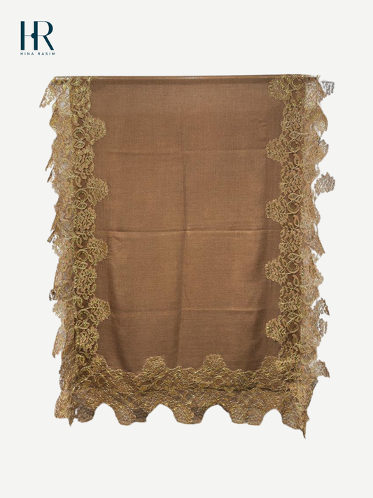HR- Dark Beige Lace Shawl