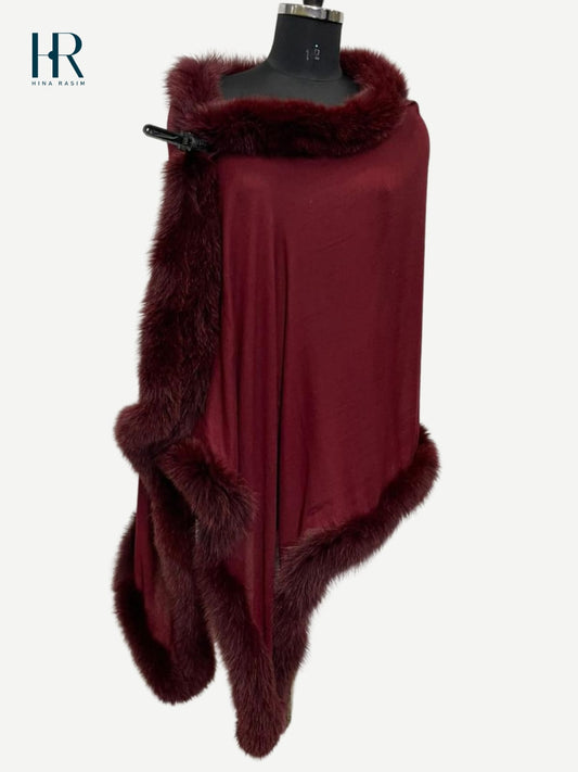 HR-Maroon Faux Fur Shawl