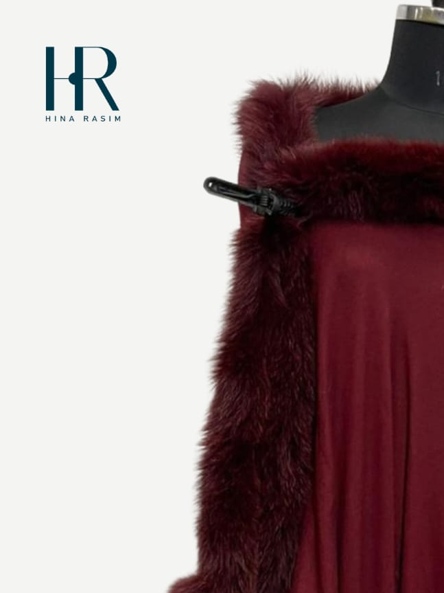 HR-Maroon Faux Fur Shawl