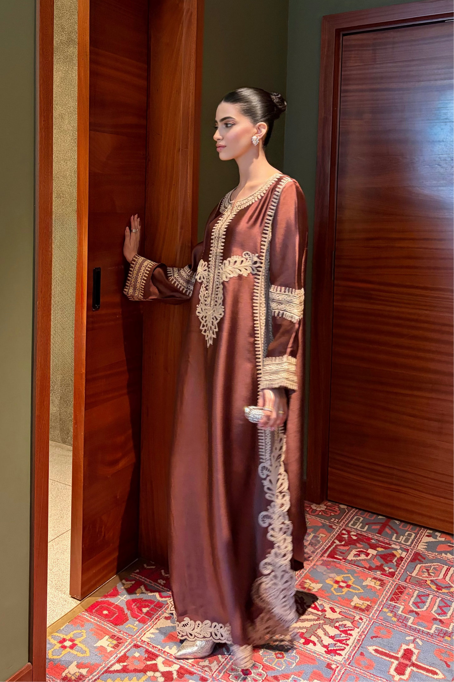 Brown Embroidered Kaftan Set