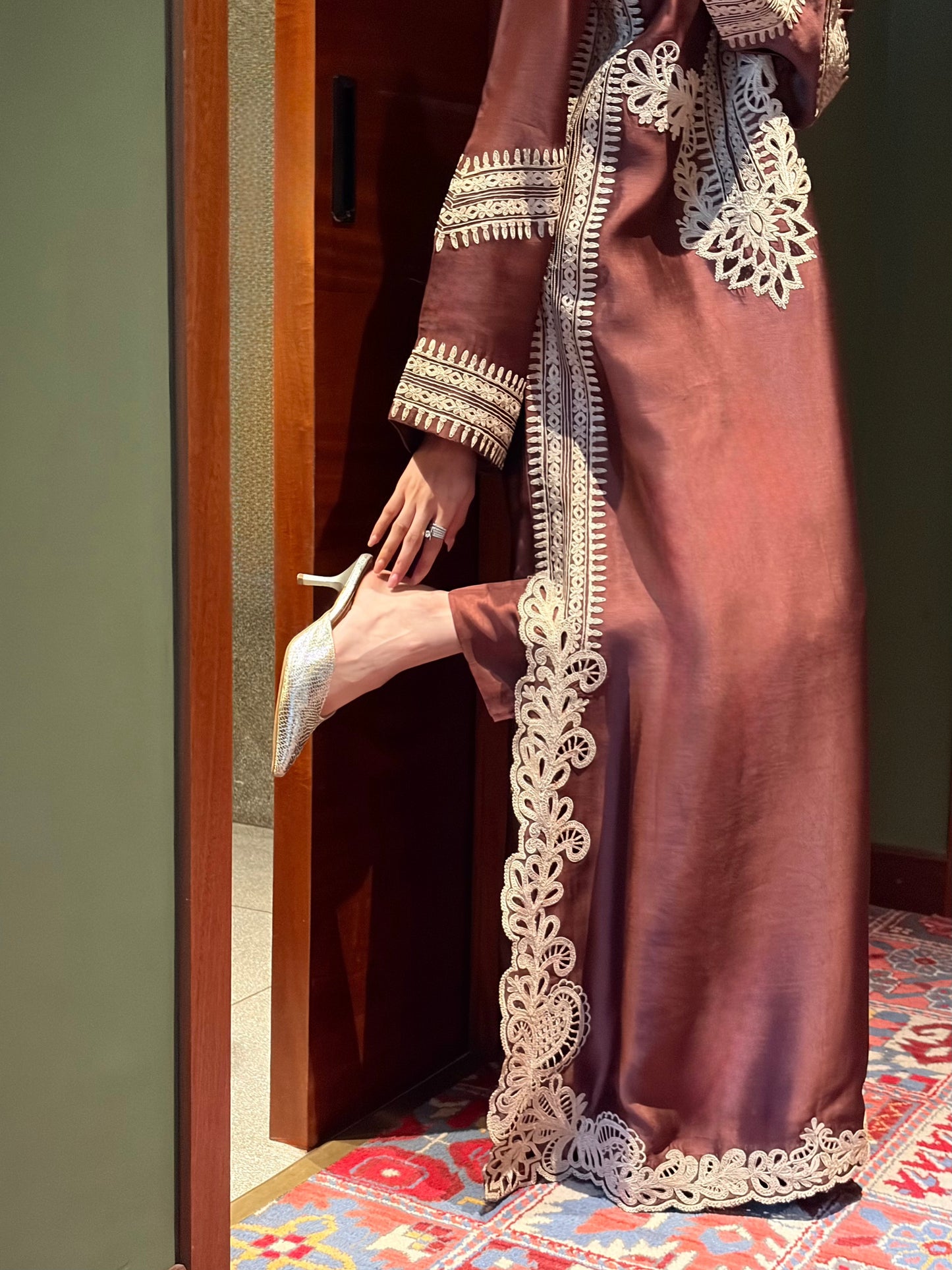 Brown Embroidered Kaftan Set