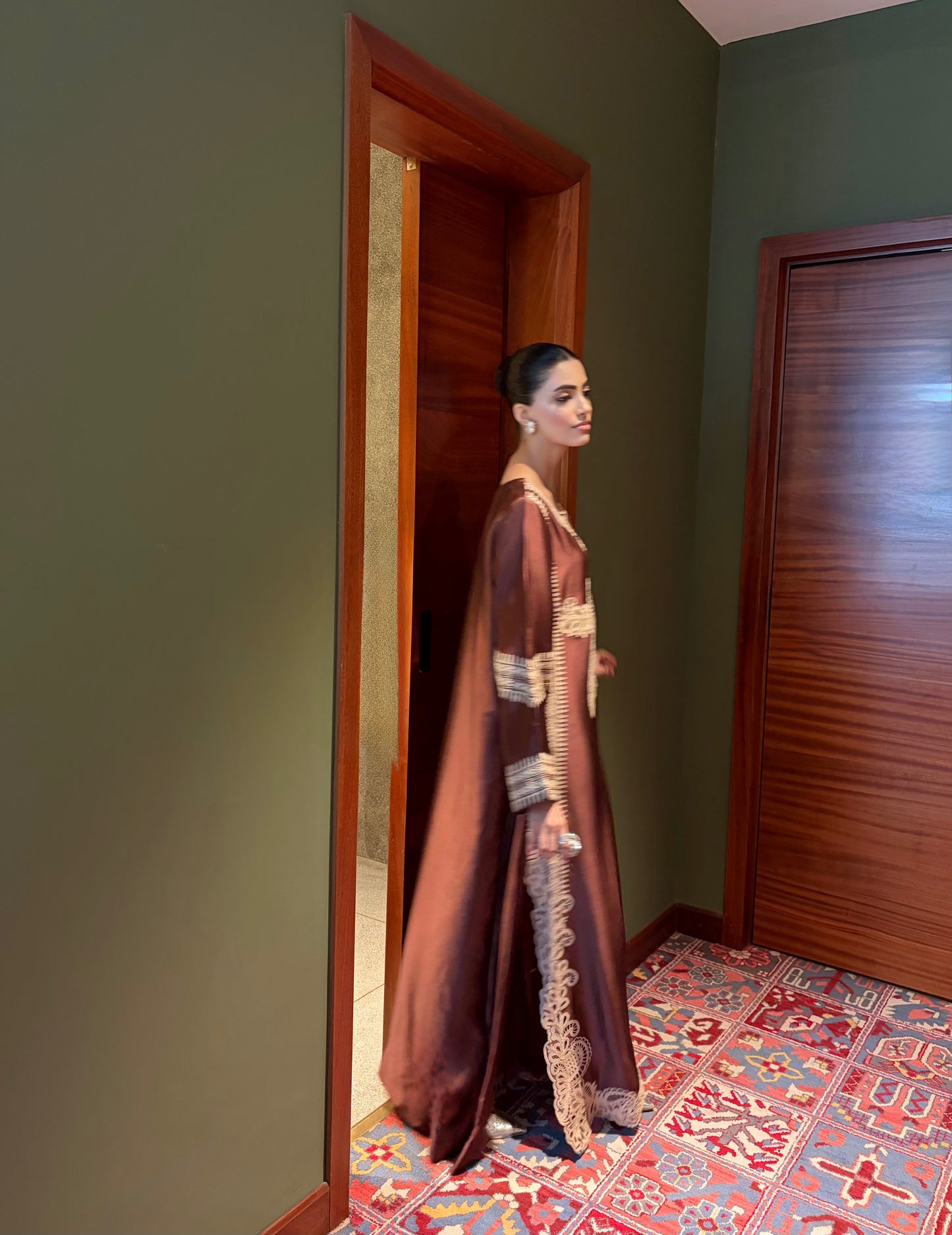 Brown Embroidered Kaftan Set