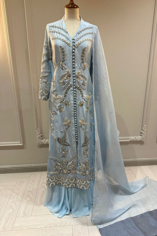 Sky Blue Raw Silk