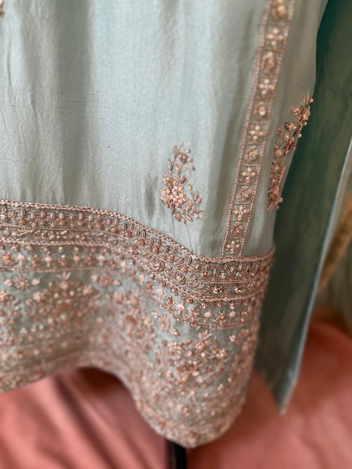 Mint Raw Silk 3-Piece Outfit