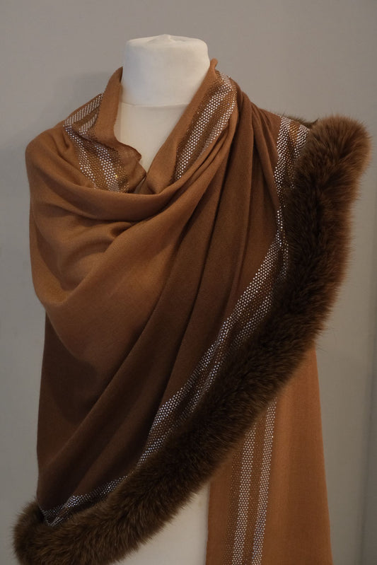 HR-Brown Faux Fur Shawl