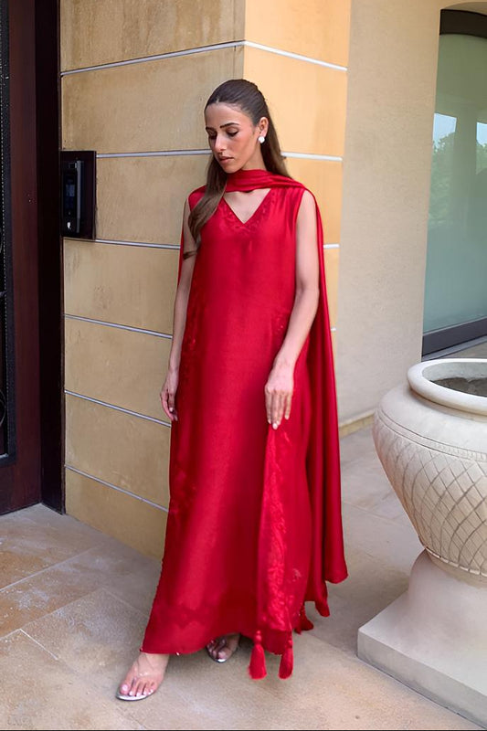 Riffat & Sana - Red silk kaftan