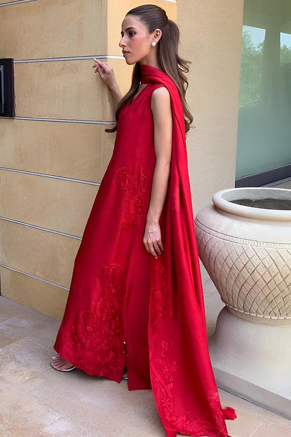 Riffat & Sana - Red silk kaftan