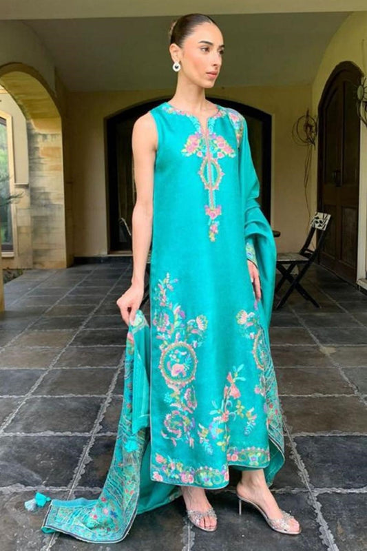 Pure Raw Silk Turquoise Suit (3-Piece)