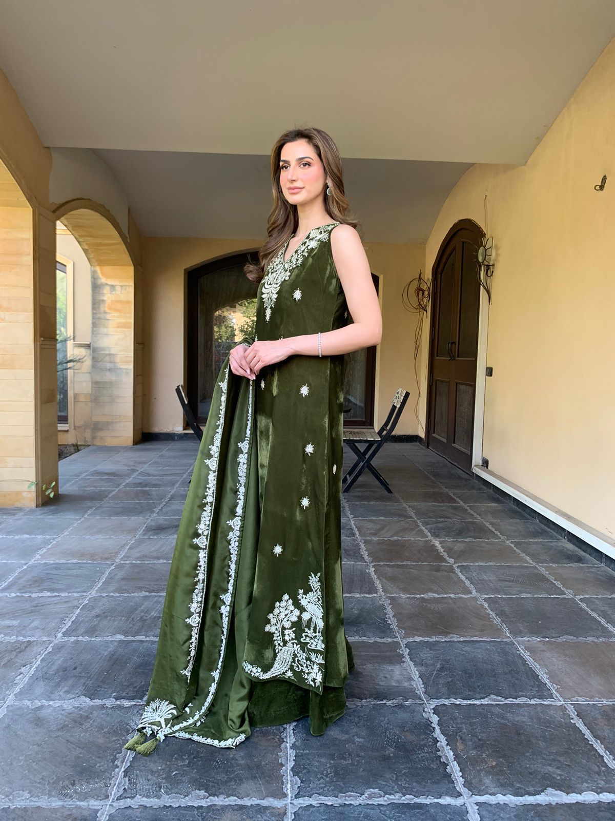 Green Velvet Kameez Set