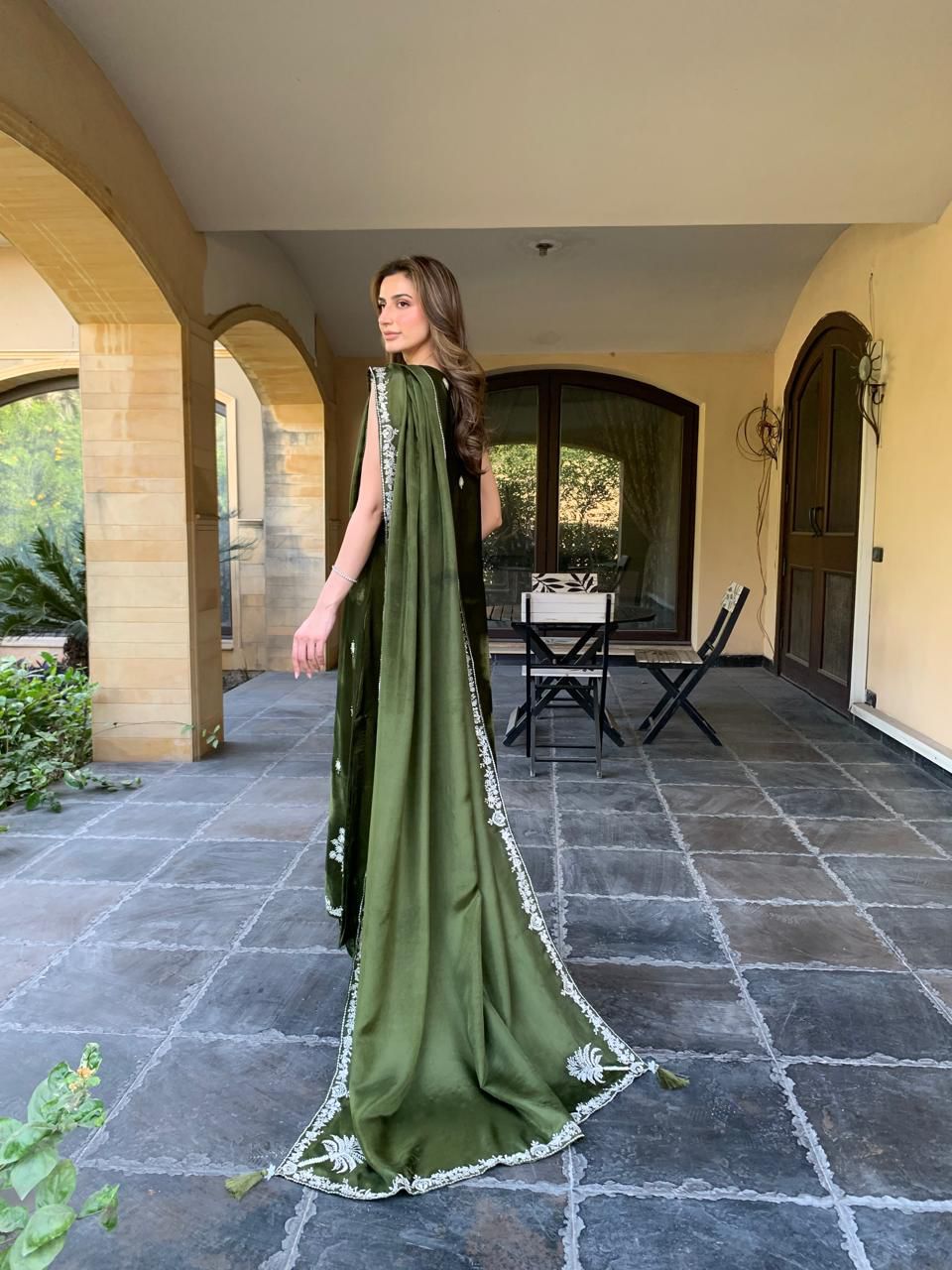 Green Velvet Kameez Set