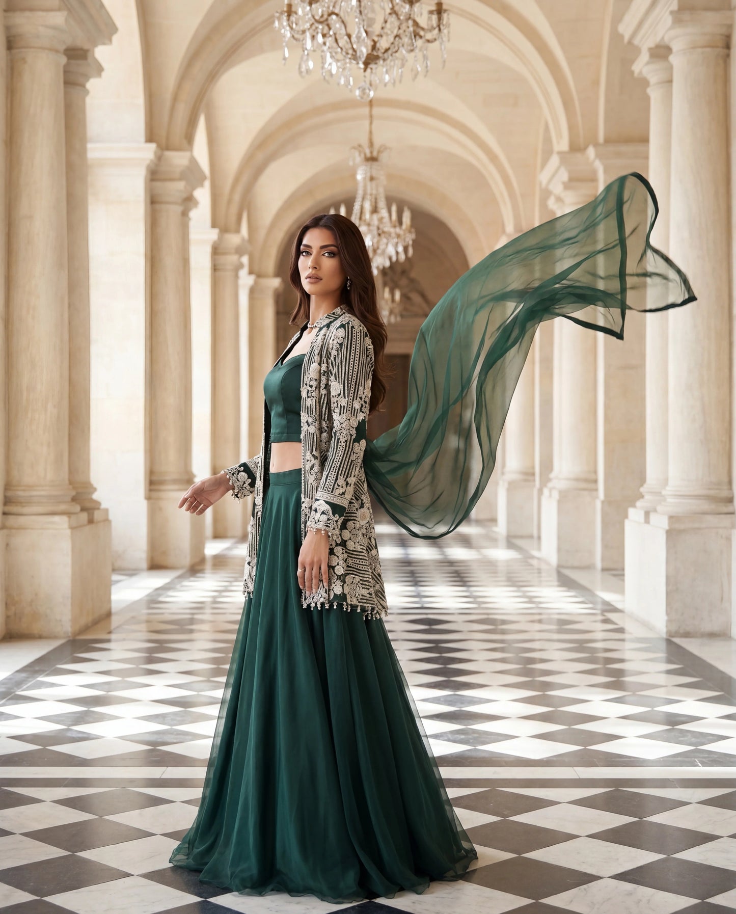 Emerald Regal Jacket Lehenga Set