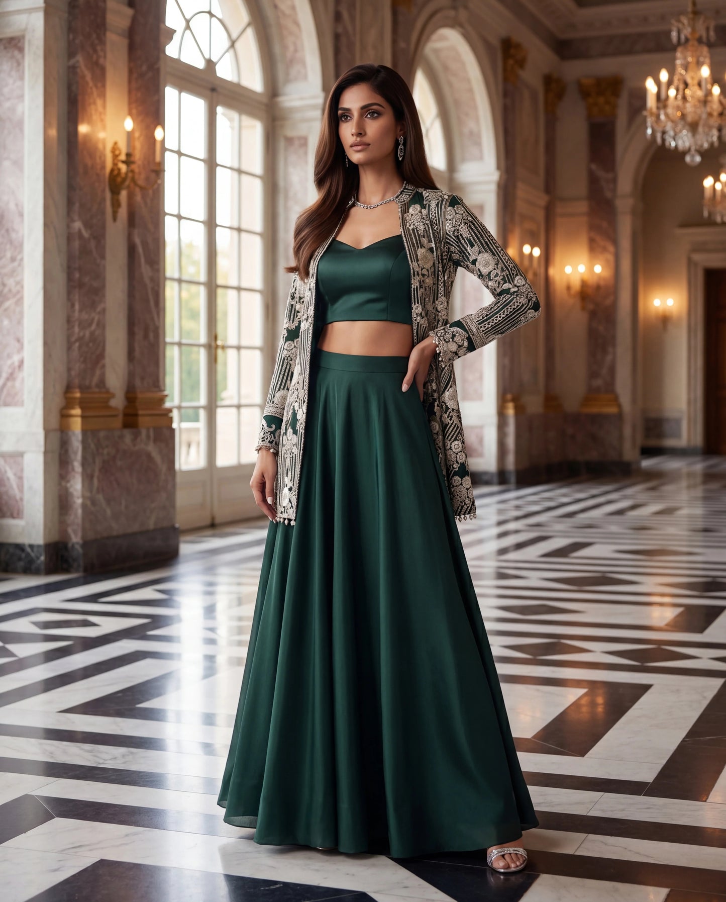 Emerald Regal Jacket Lehenga Set
